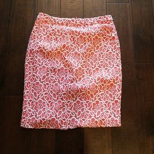 Coral silk and lace skirt